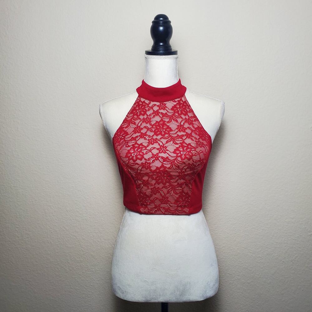 Bebe Red Lace Crop Top XS